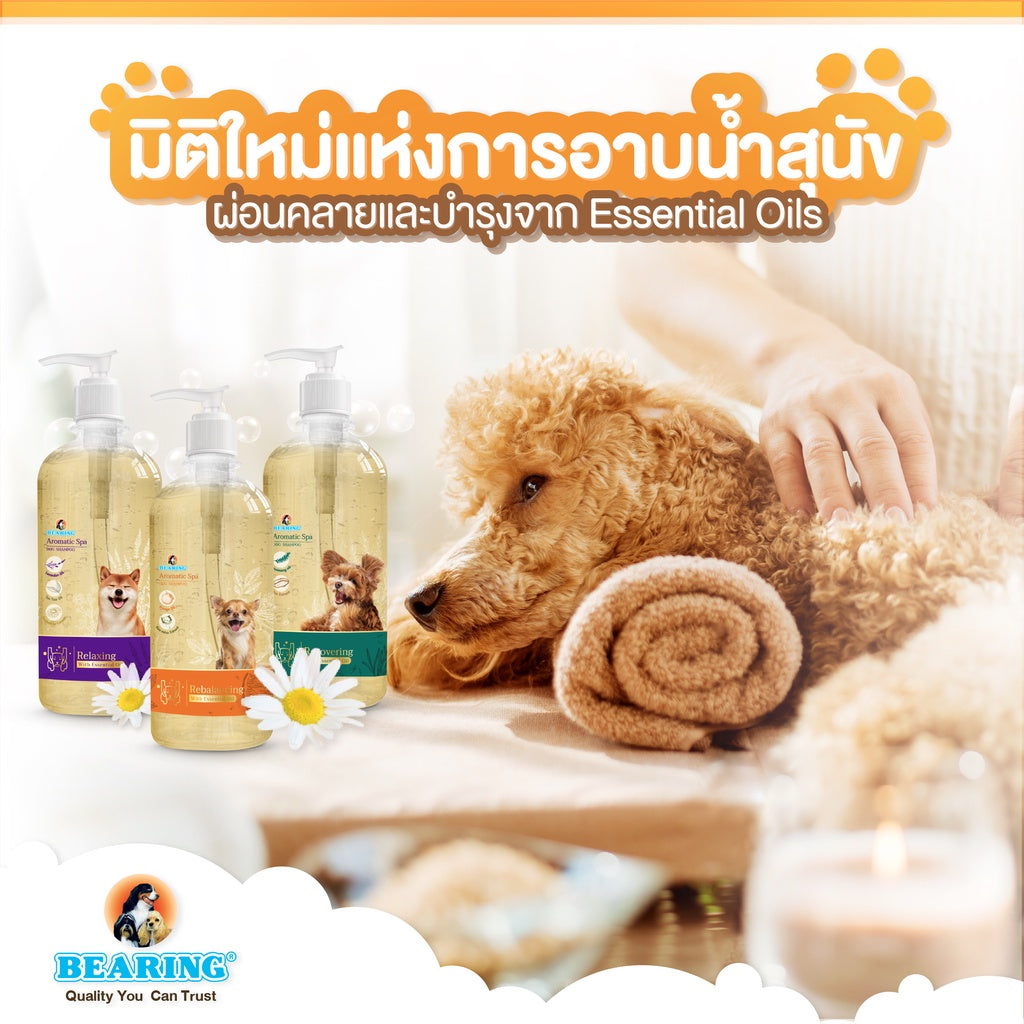 Bearing Aromatic Spa Dog Shampoo แชมพูสุนัข แชมพูอโรม่า สำหรับสุนัข กลิ่นหอมผ่อนคลายจาก Essential Oils อ่อนโยน 450ml