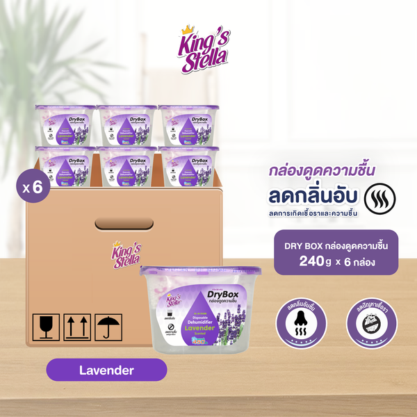 [ยกลัง 6 ชิ้น] King's Stella Dry Box กล่องดูดความชื้น ลดกลิ่นอับในห้อง ตู้เสื้อผ้า ลดและป้องกันเชื้อรา เก็บกล้อง 240g