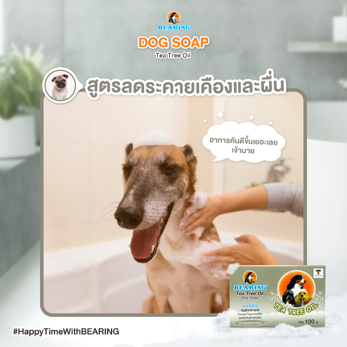 BEARING Soap For Dog สบู่ก้อนอาบน้ำสุนัข ใช้ได้นาน มีสูตรเฉพาะสำหรับเส้นขนทุกประเภท 100 g.